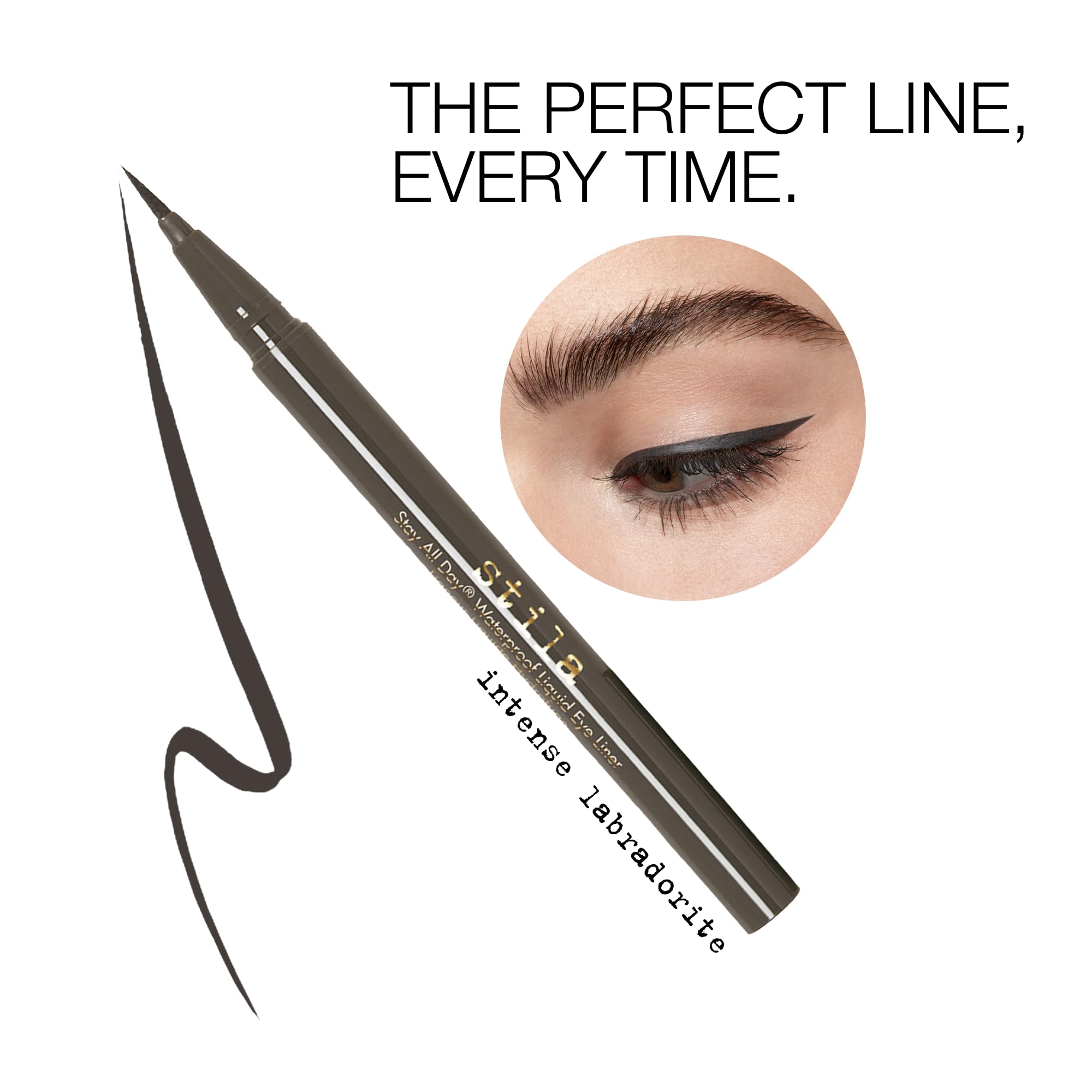 Stila Stay All Day liner in precise application on eyelid.
