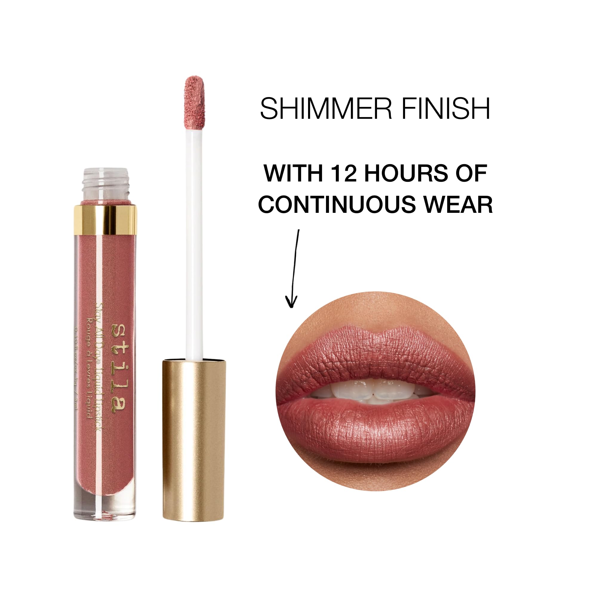 Stila Stay All Day Shimmer Lipstick swatches show rich pigment and radiant sparkle