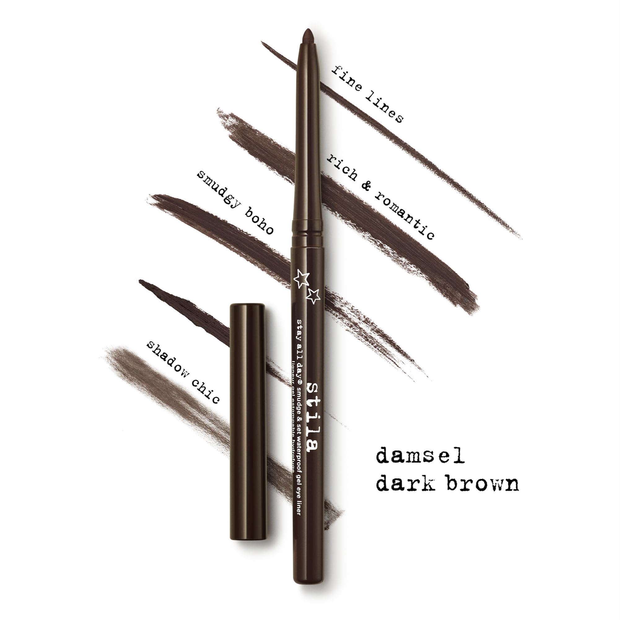 Stila Stay All Day Smudge and Set gel liner applied to waterline for lasting definition