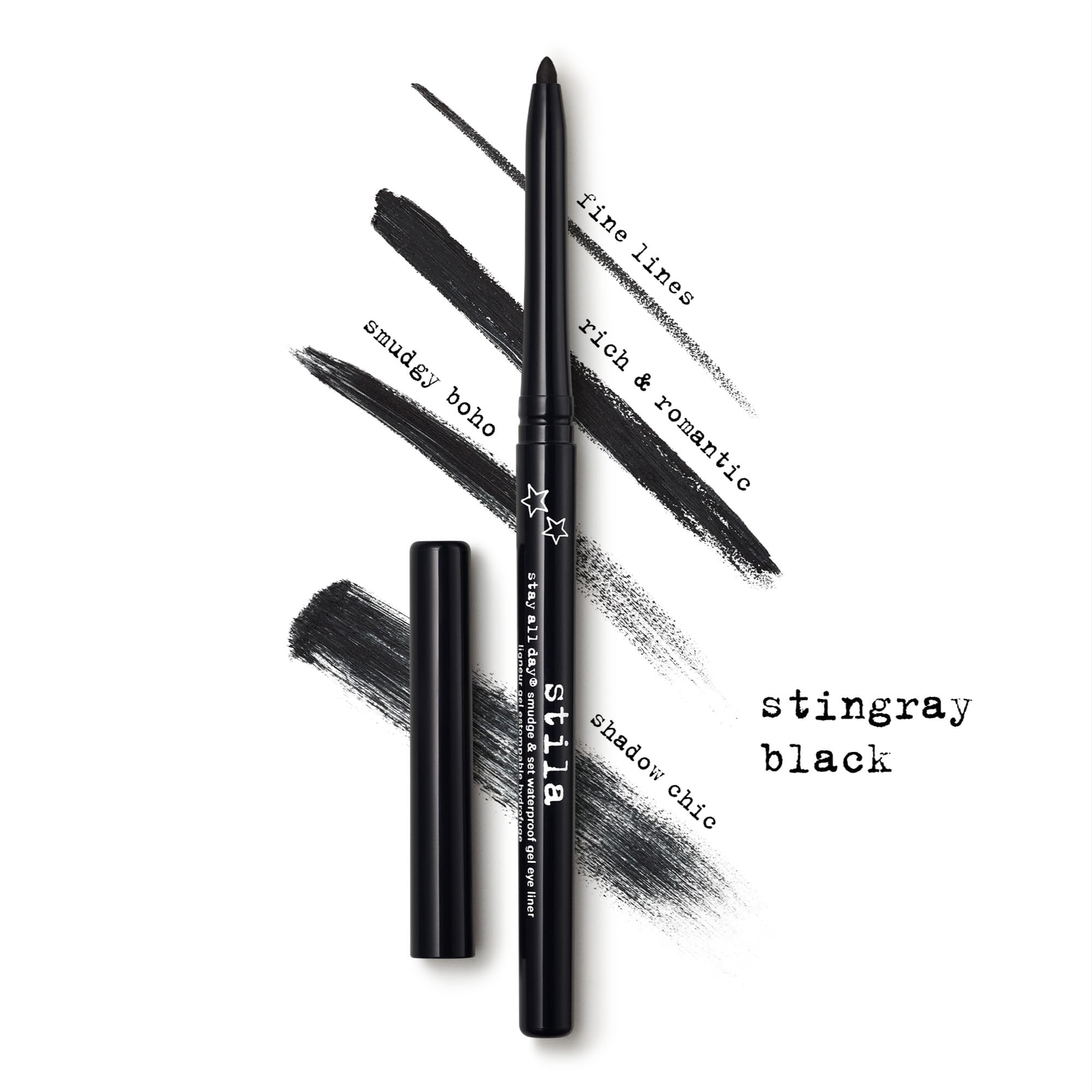 Smudged and blended look using Stila gel liner for a soft smoky effect.