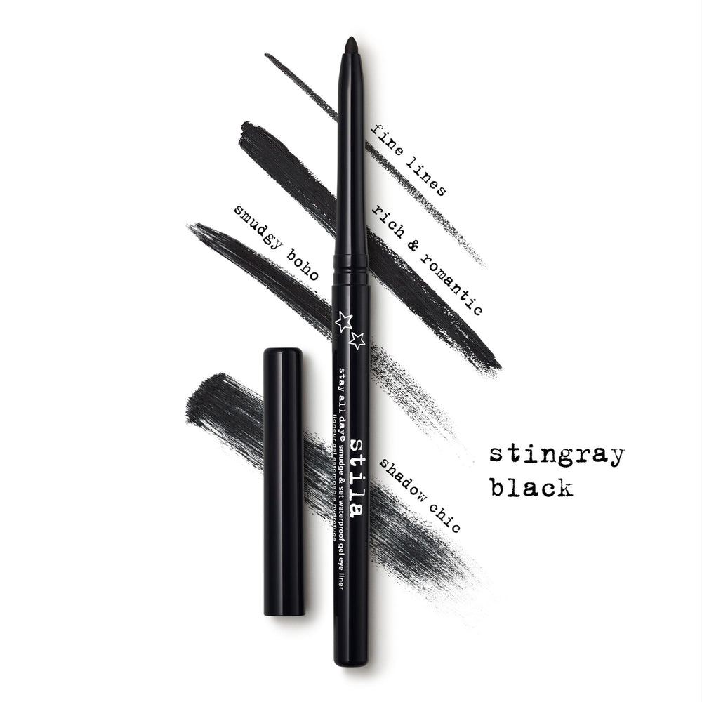 Smudged and blended look using Stila gel liner for a soft smoky effect.