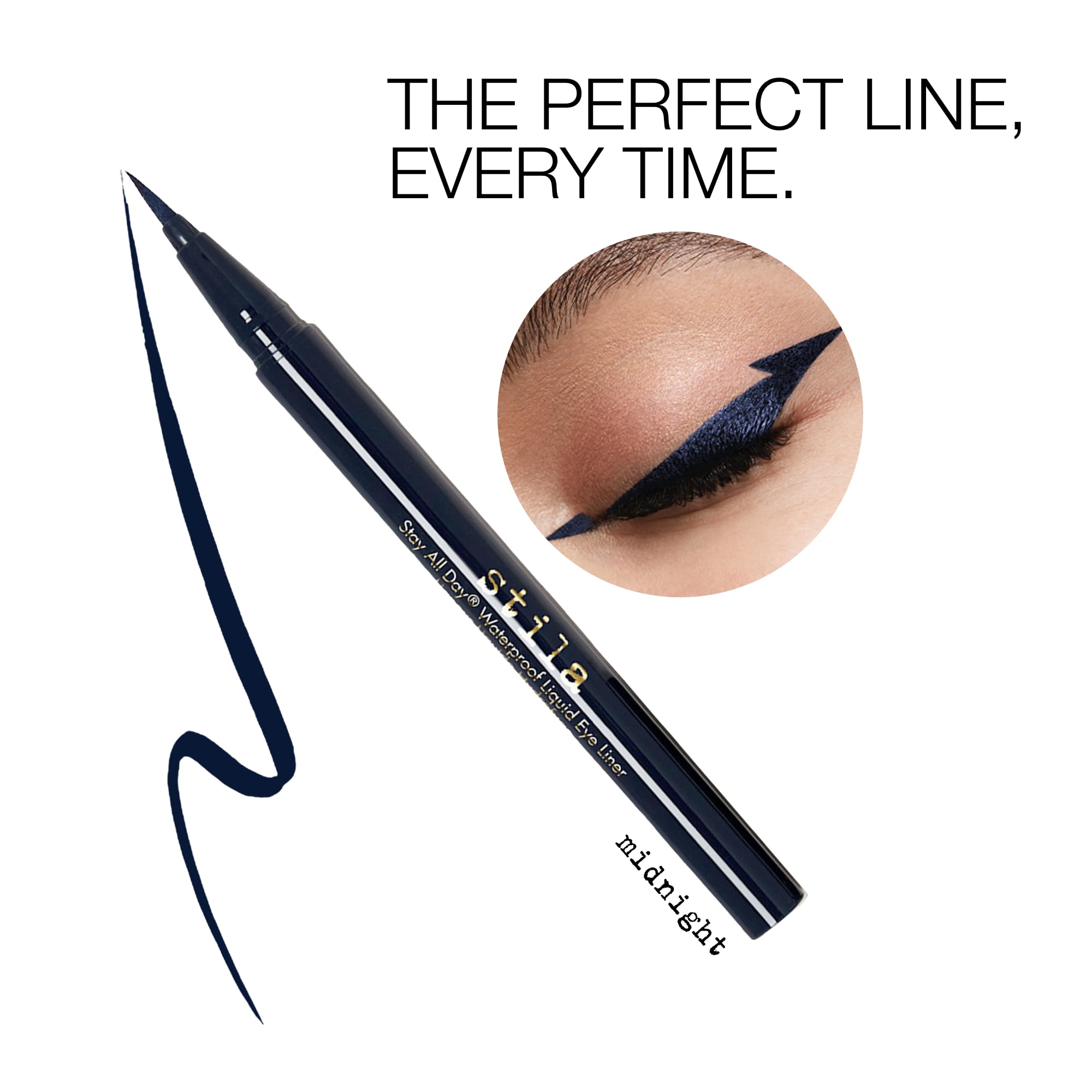 Stila Stay All Day Waterproof Liquid Eye Liner Midnight wand gliding smoothly across the lash line.