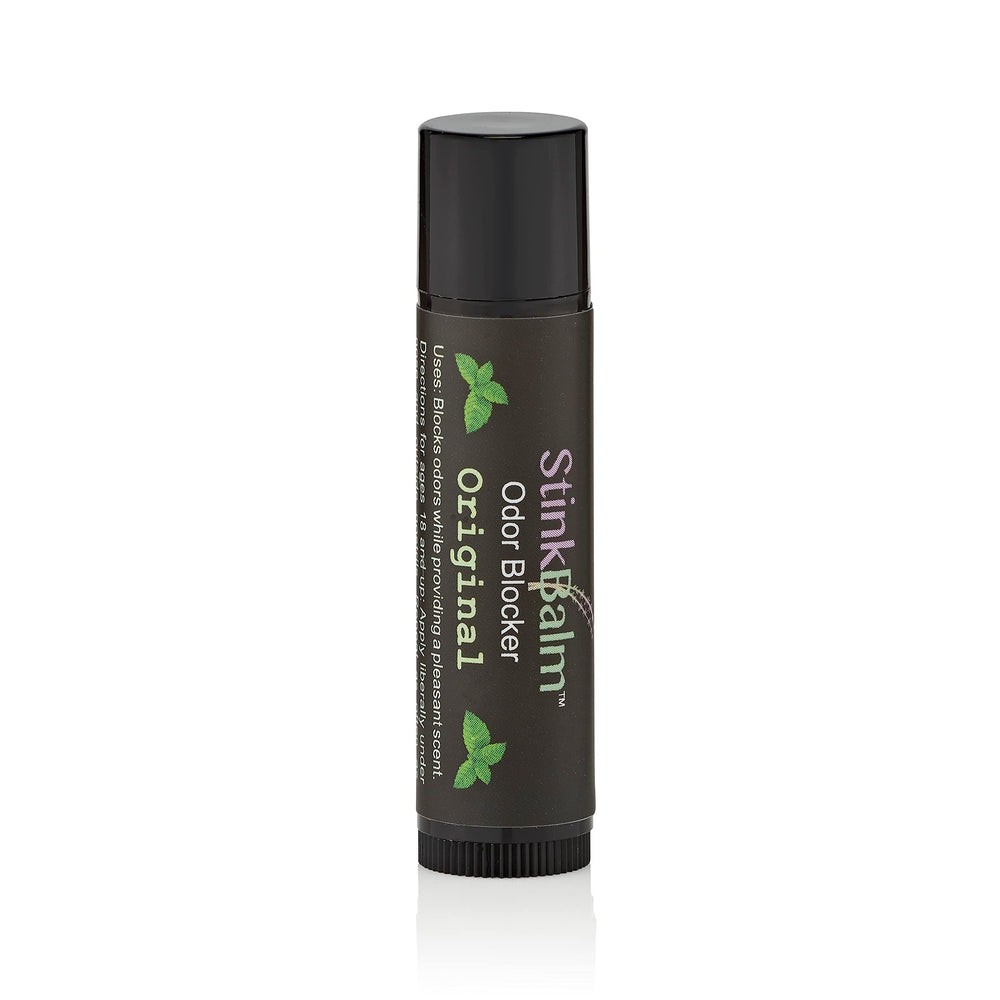 StinkBalm bloqueador de olor, primer plano del envase