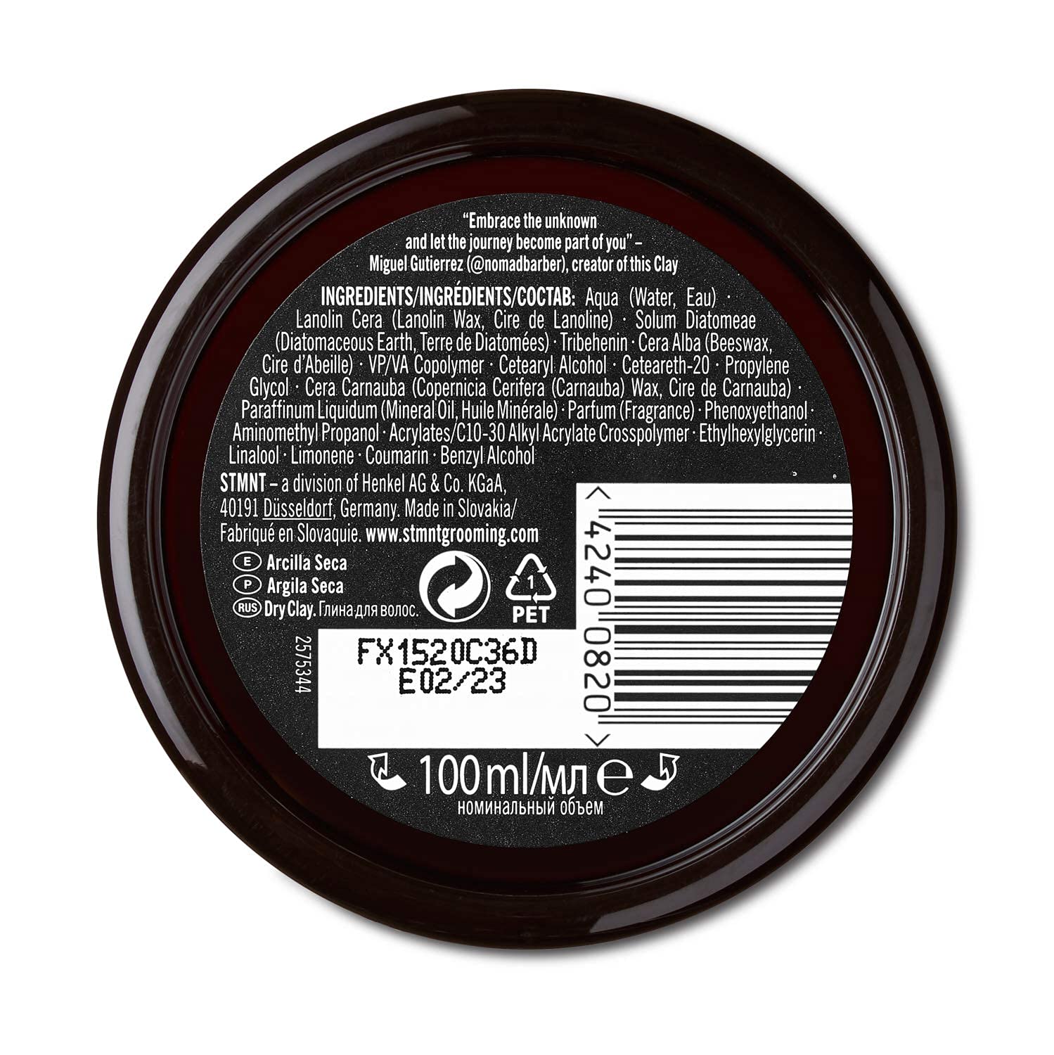STMNT Dry Clay close-up with Nomad Barber fragrance blend of spices and lavender.