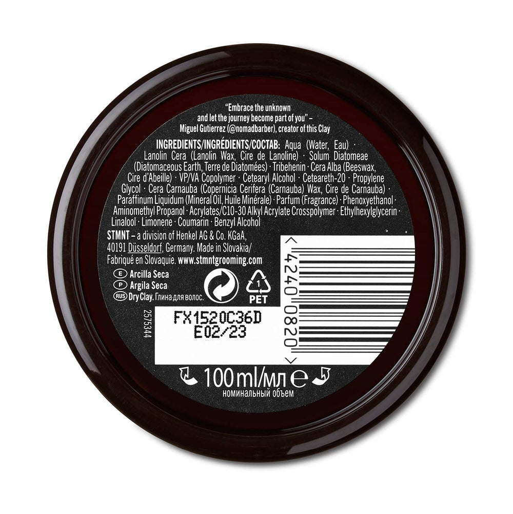STMNT Dry Clay close-up with Nomad Barber fragrance blend of spices and lavender.
