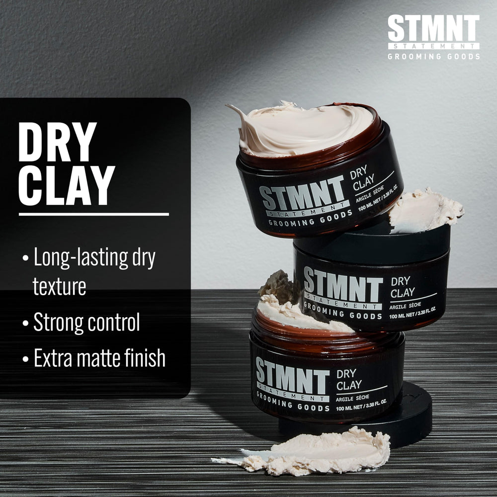 STMNT Dry Clay texture application shows long-lasting dry texture and strong hold.