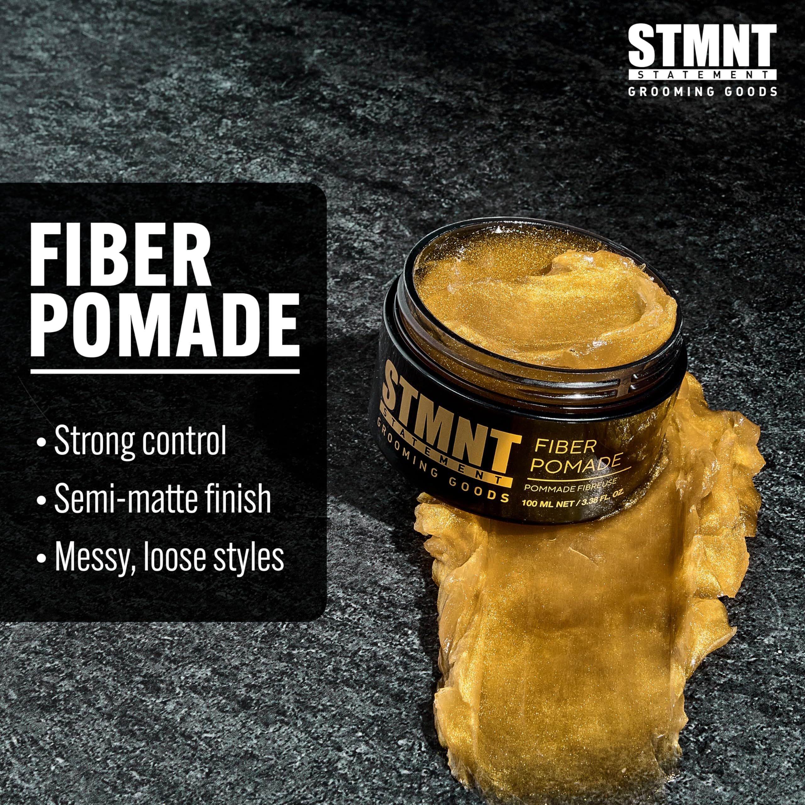 Dry hair styling with STMNT Pomade highlights elastic fibers for enhanced texture.