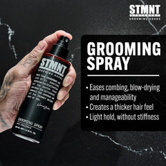 STMNT Grooming Spray’s non-sticky formula lets hair move freely during styling.