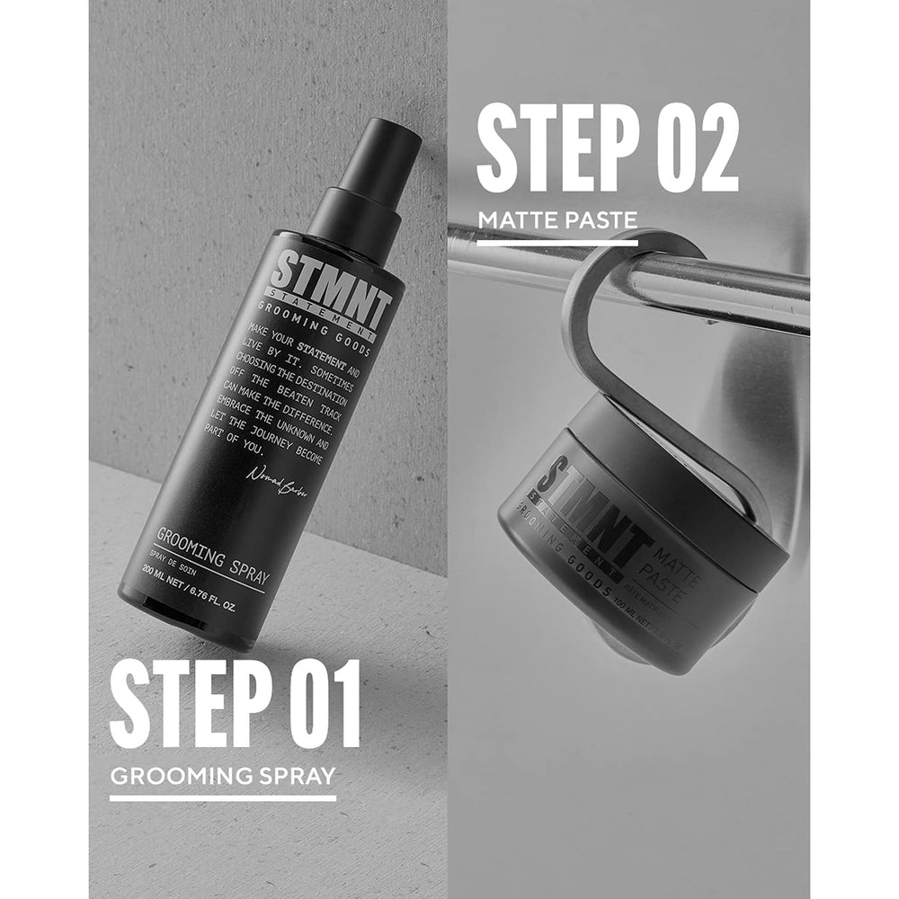 STMNT Matte Paste packaging highlighting non-greasy formula.