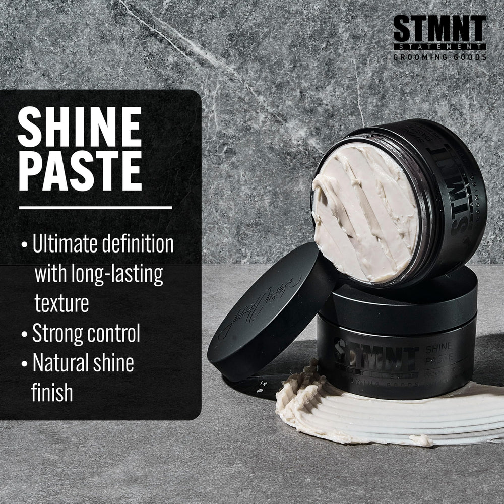 STMNT Shine Paste applied to dry hair for flexible shaping