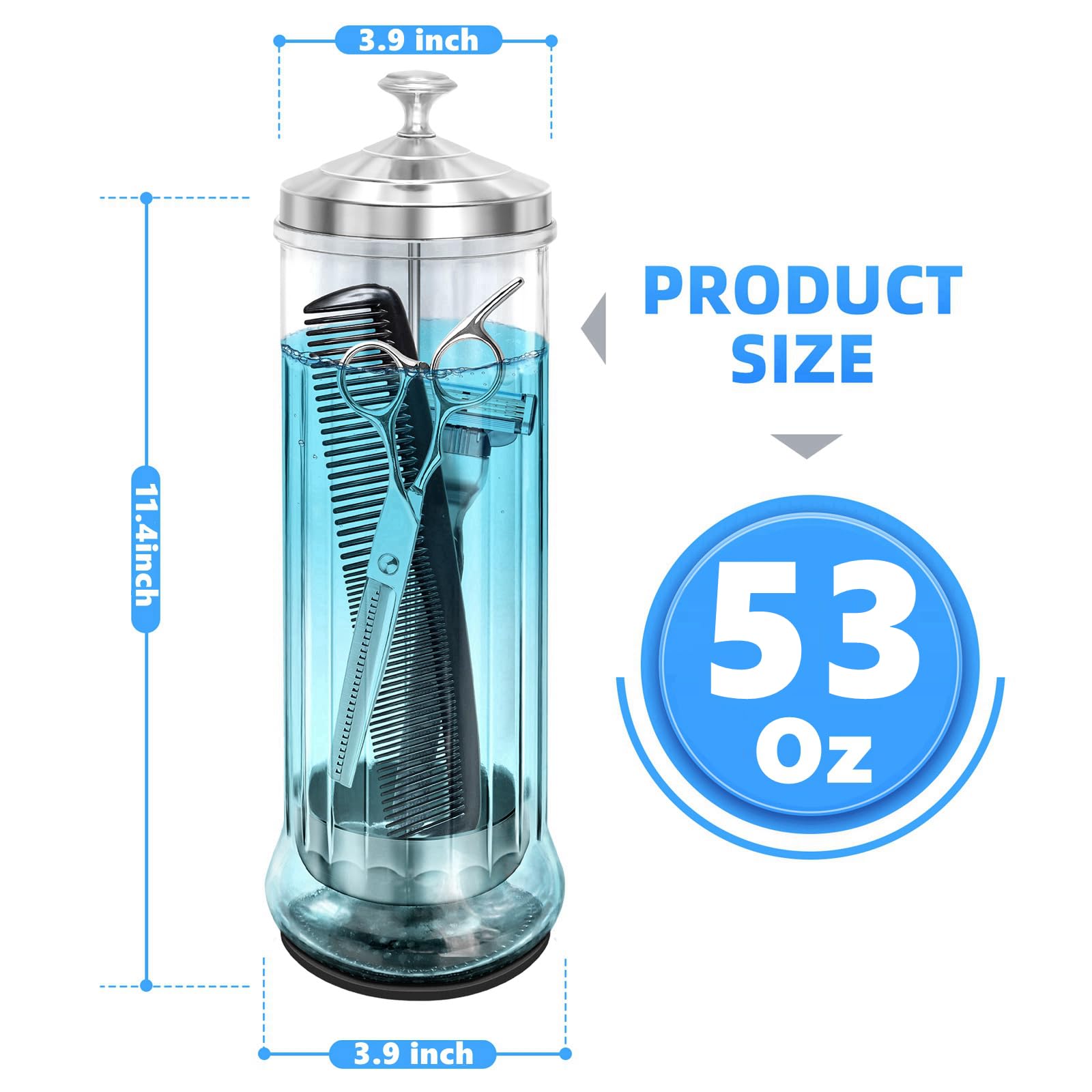 STNFAREBI glass disinfectant jar offers clear view to monitor tools.