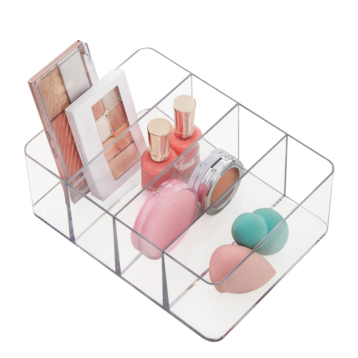 STORi 4-compartment vanity organizer keeps cosmetics neatly upright