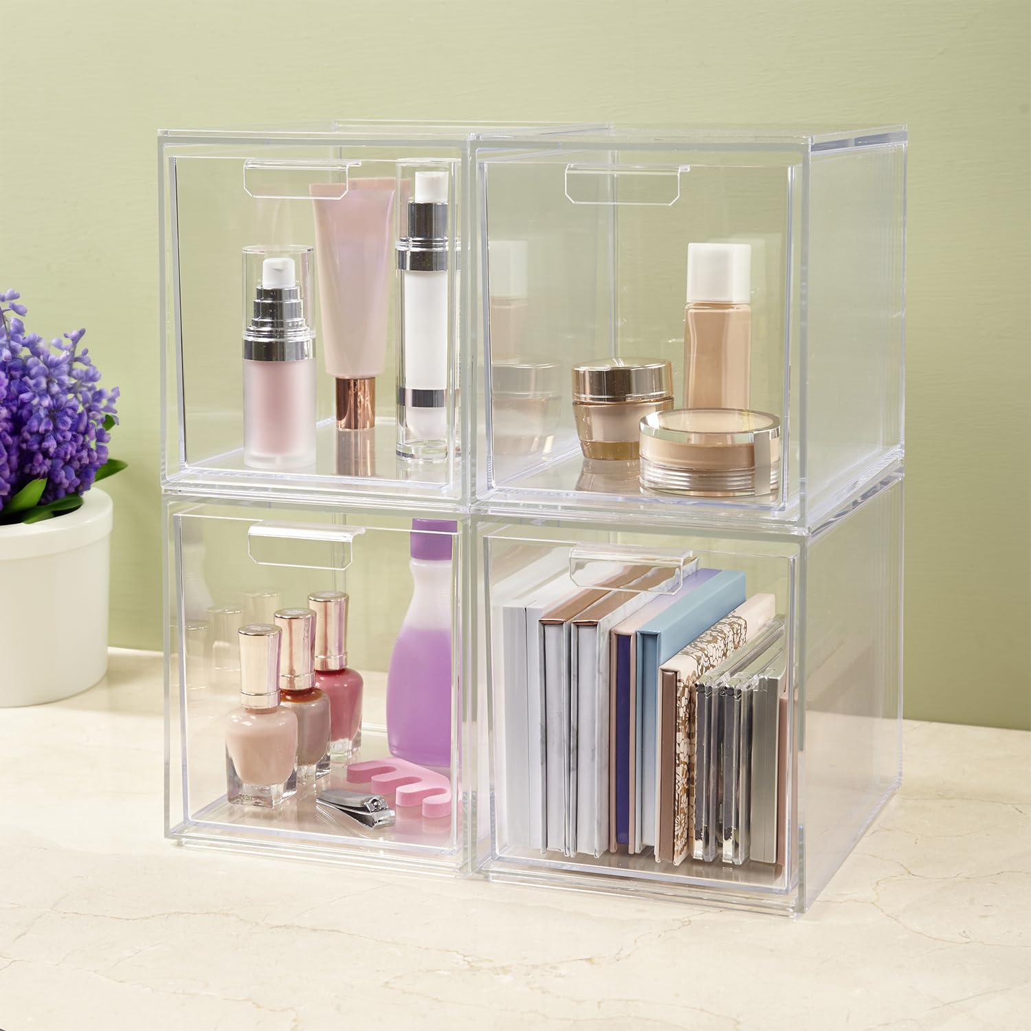 STORi Audrey vanity layout boosts space-saving storage for cosmetics