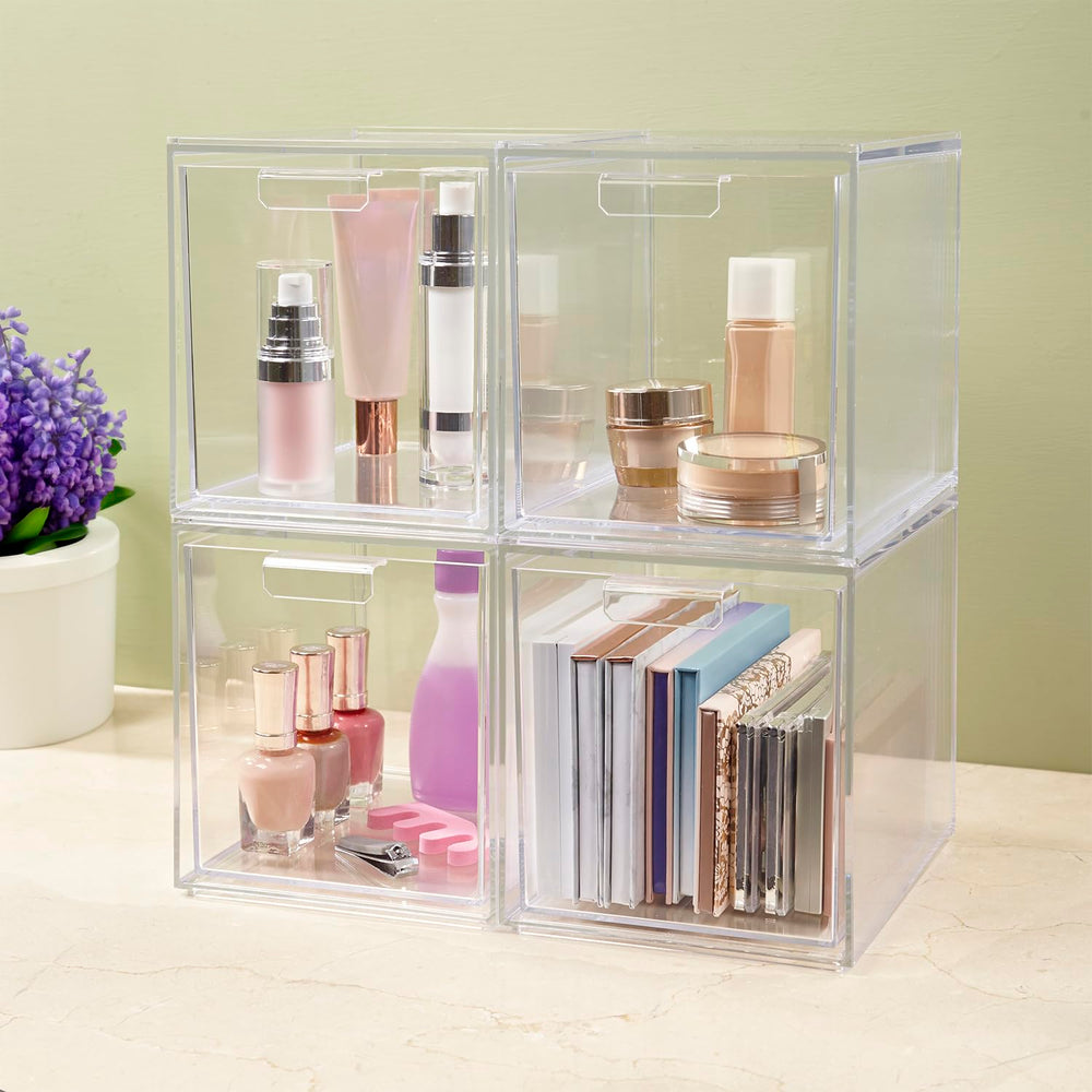 STORi Audrey vanity layout boosts space-saving storage for cosmetics