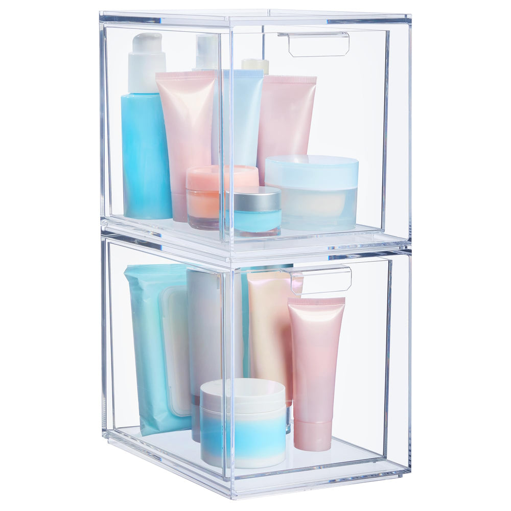 STORi Audrey clear bin drawer on vanity for quick makeup access