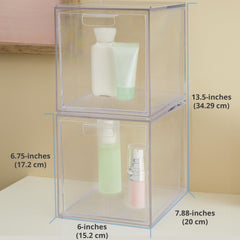 STORi Audrey clear bin drawer in bathroom to organize cosmetics and tools
