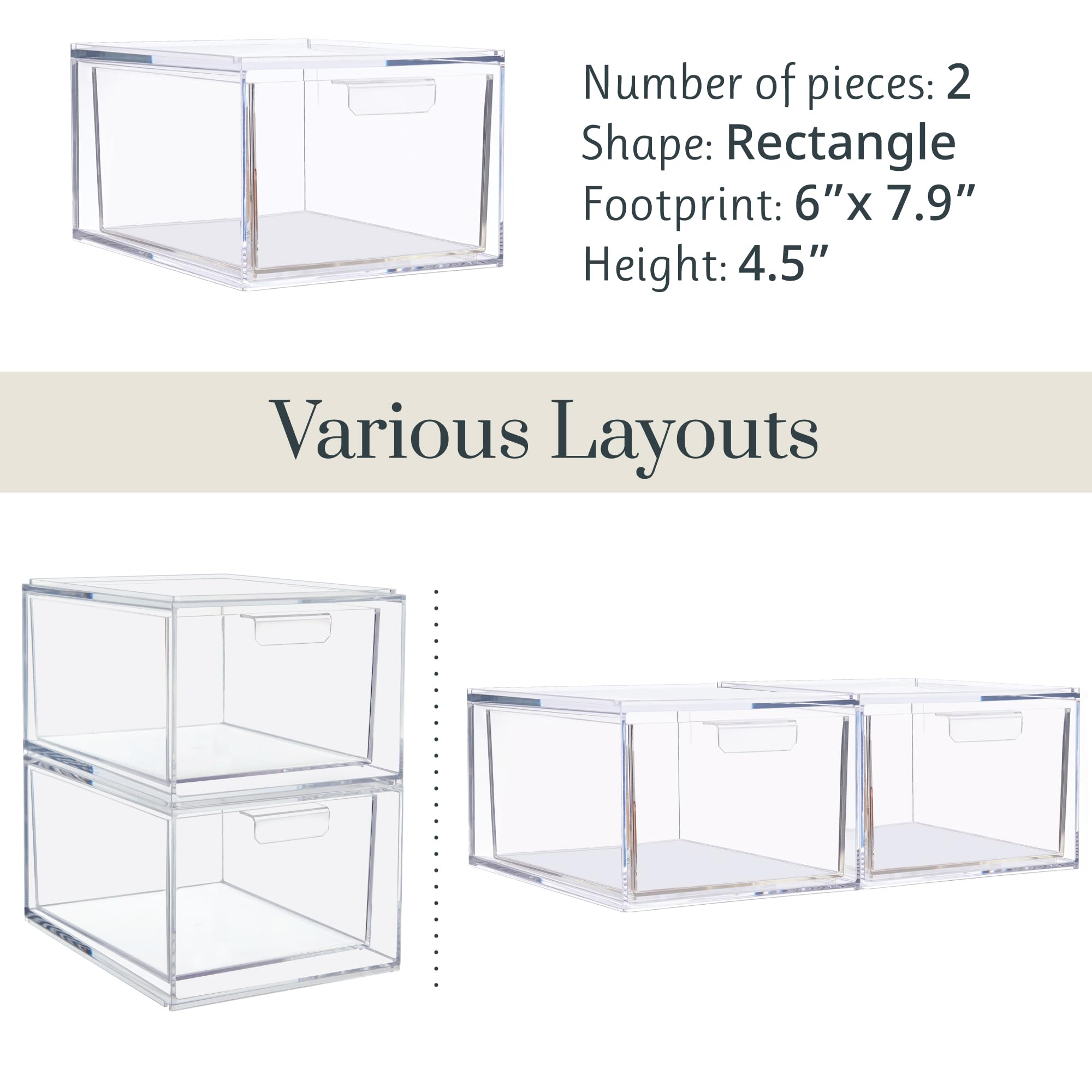 STORi Audrey stackable clear bin drawer 2-piece set for versatile home storage