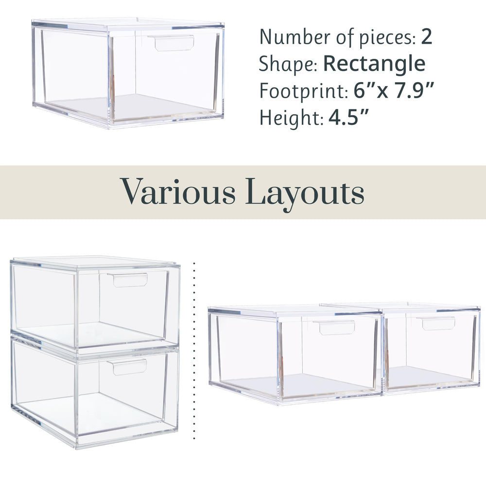 STORi Audrey stackable clear bin drawer 2-piece set for versatile home storage