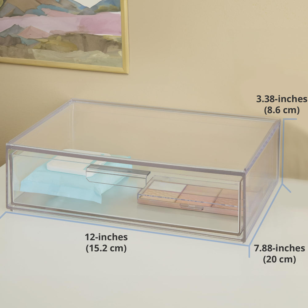 STORi Audrey clear bin fits in small bathroom spaces for daily essentials