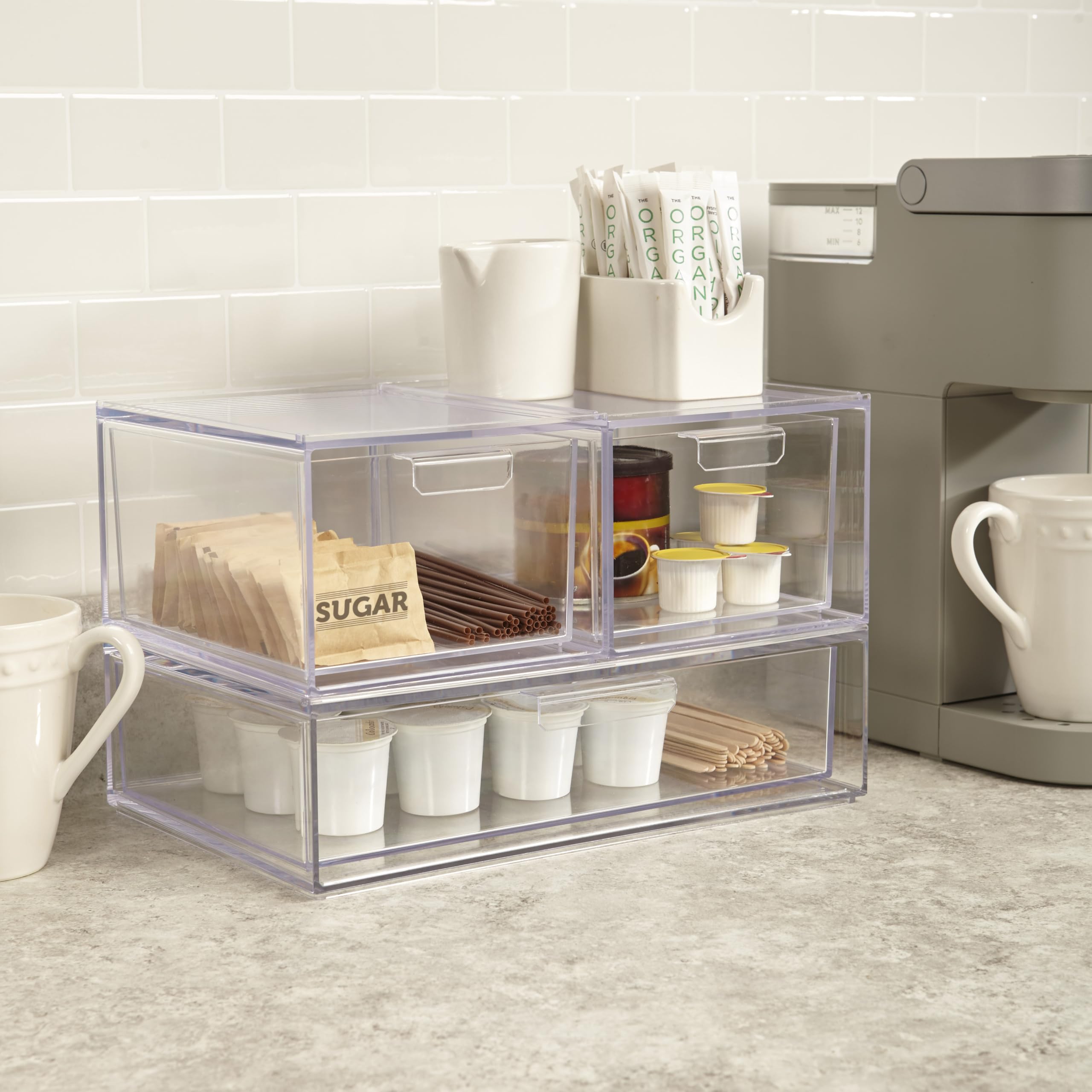 STORi Audrey clear bin on desk stores office supplies efficiently