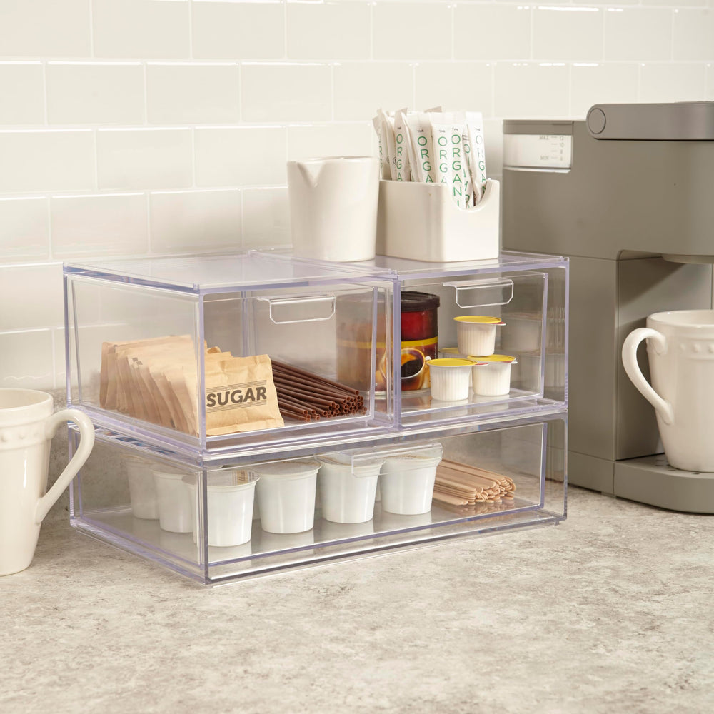 STORi Audrey clear bin on desk stores office supplies efficiently