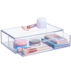 STORi Audrey stackable clear bin front view for easy cosmetic access
