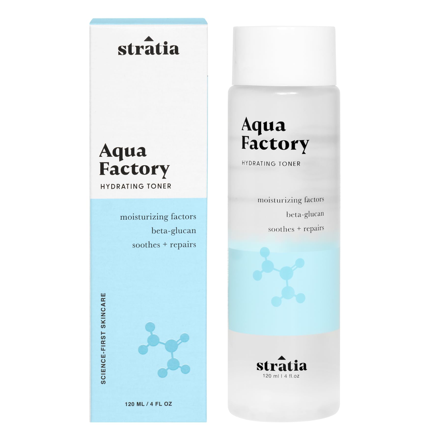 Stratia Aqua Factory Tónico: botella hidratante para piel suave.