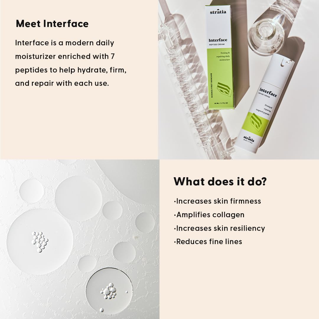 Stratia Interface cream texture swirl shows lightweight hydration.