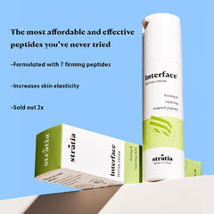 Stratia Interface label closeup highlighting peptide formula.