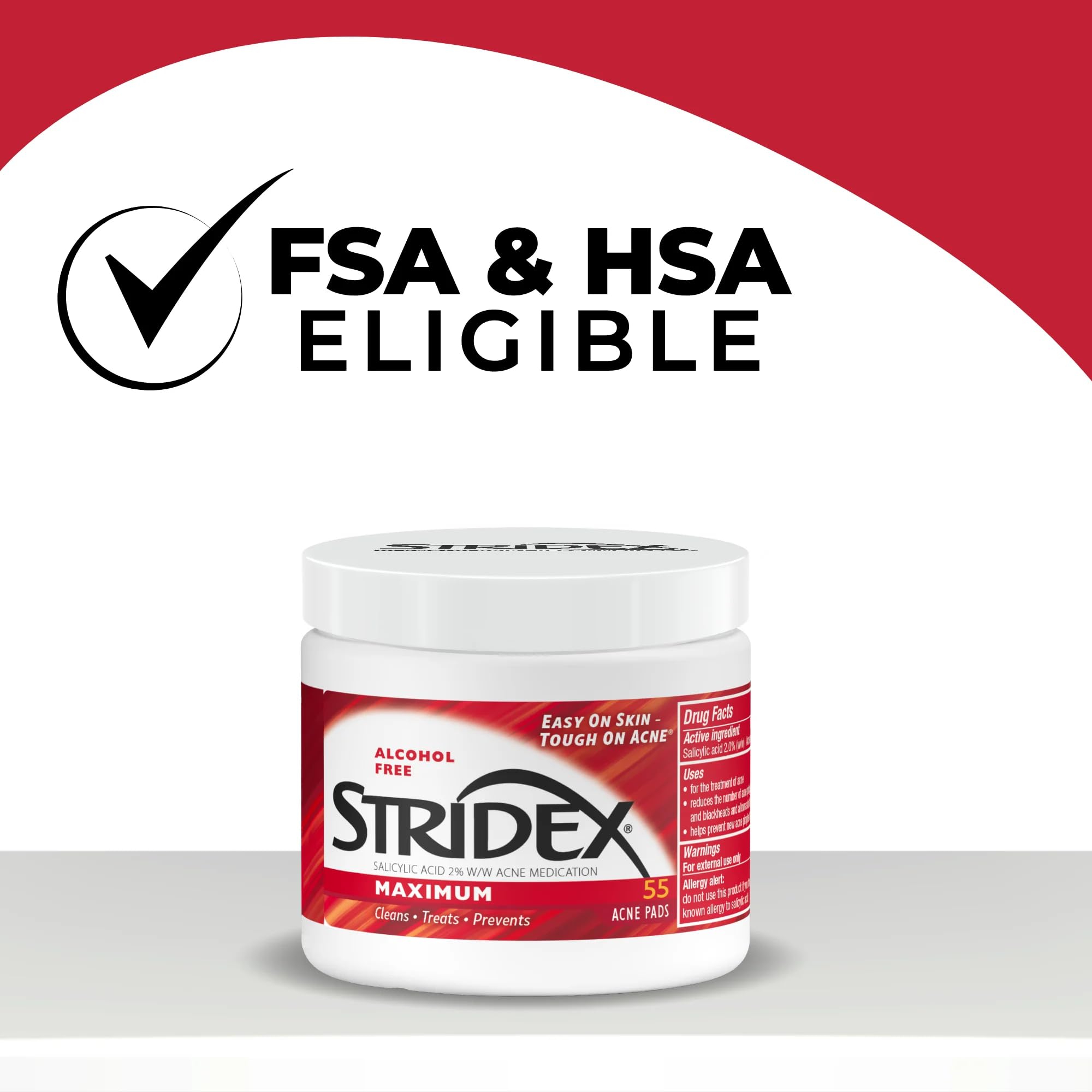 Stridex Maximum Pads alcohol-free formula shown with gentle cleansing
