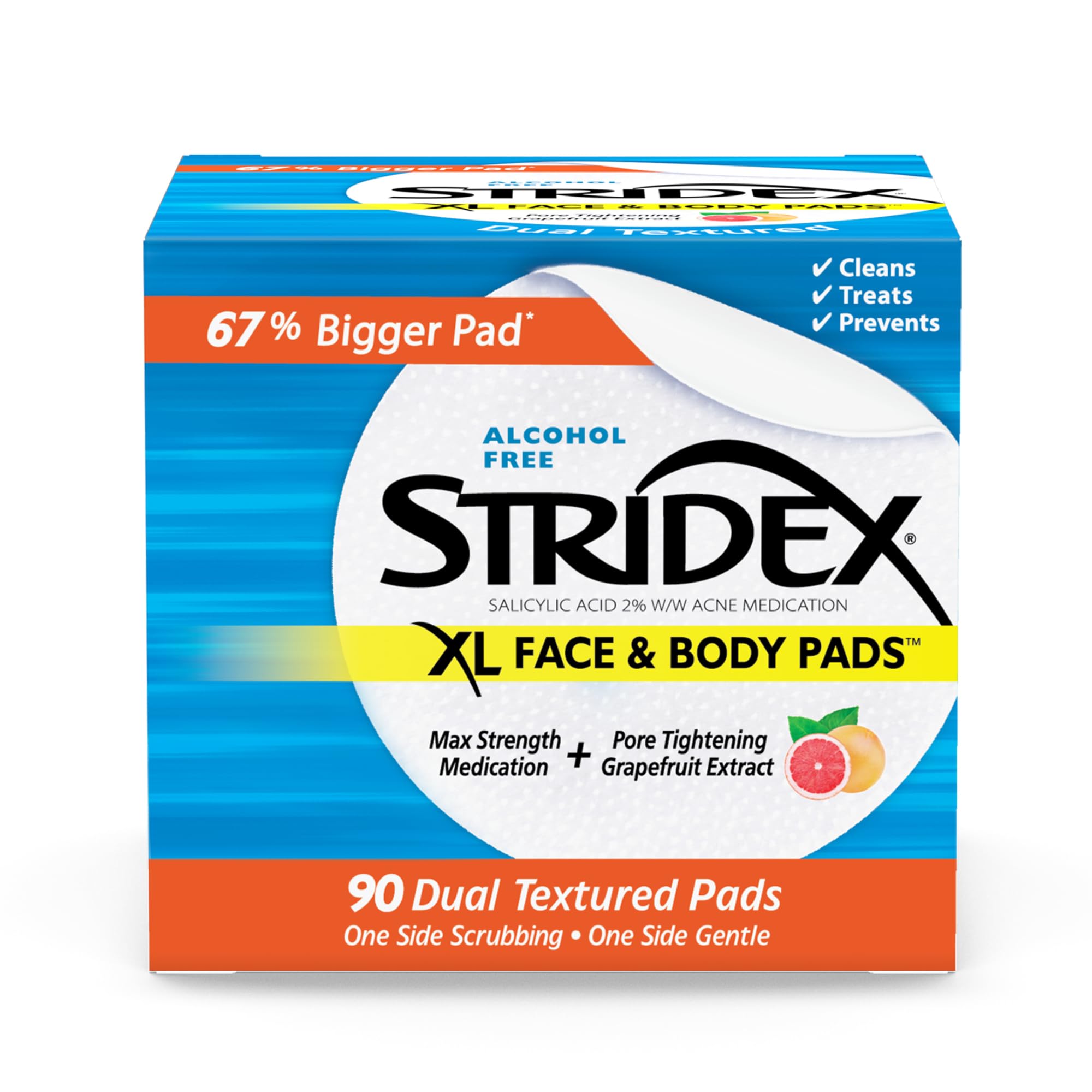 Stridex XL disco de doble textura para rostro y cuerpo, limpieza profunda