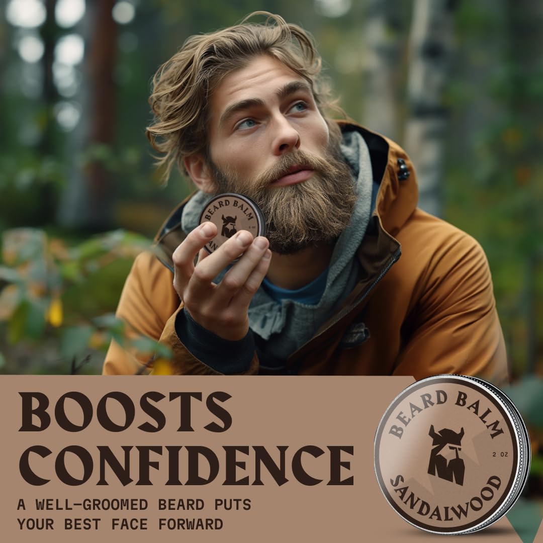 Striking Viking beard balm styled beard with defined shape.