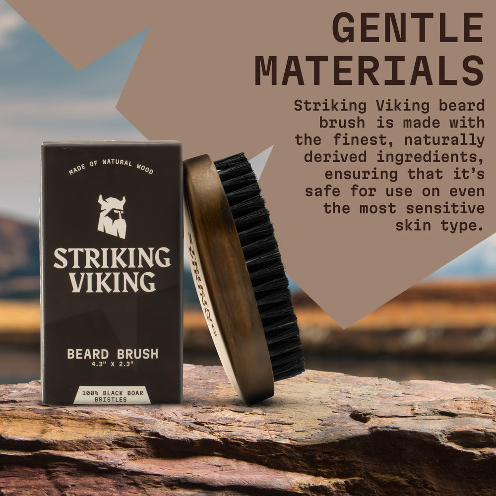 Striking Viking beard brush bristles in action for tame, frizz-free styling.