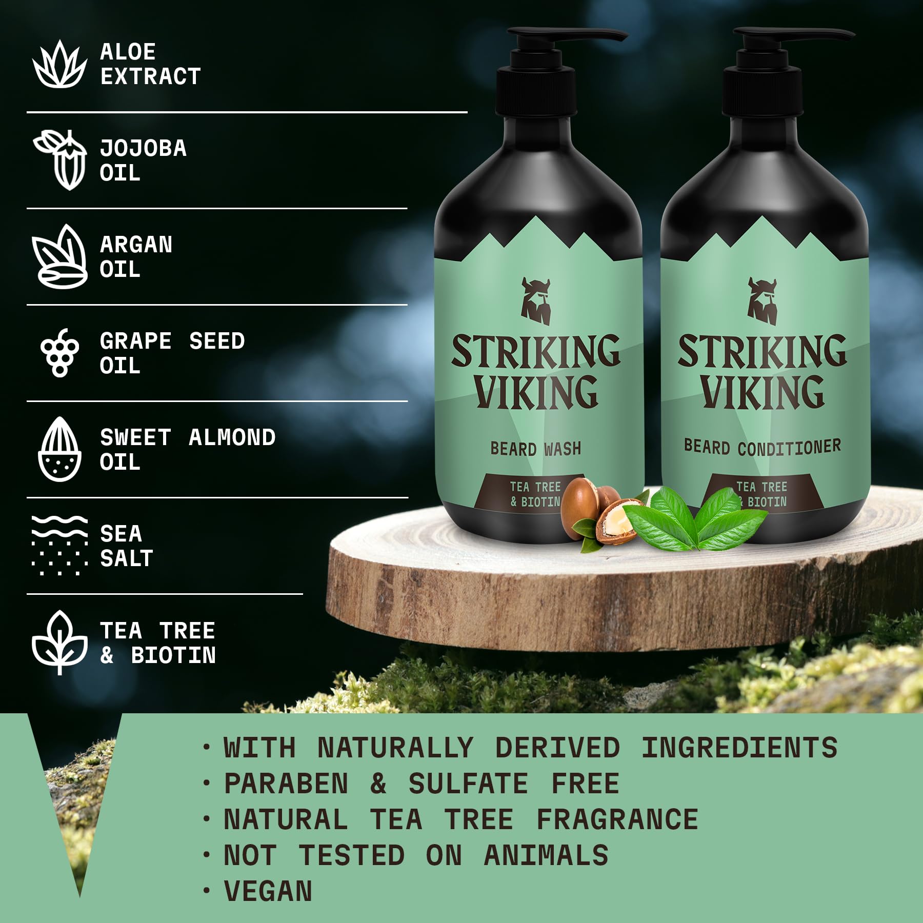 Striking Viking Beard Conditioner Tea Tree nourishes and softens beard.
