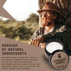 Striking Viking beard softening cream texture indicating quick absorption.