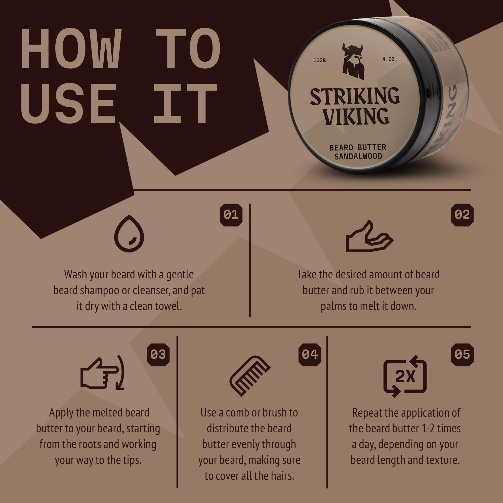 Striking Viking beard styling balm used as leave-in conditioner.