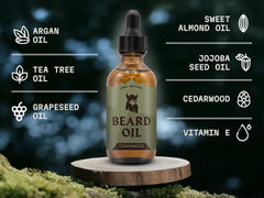 Striking Viking Cedarwood beard oil packaging signals premium quality and scent.