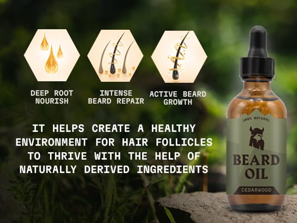 Striking Viking beard oil label design highlights cedarwood fragrance.
