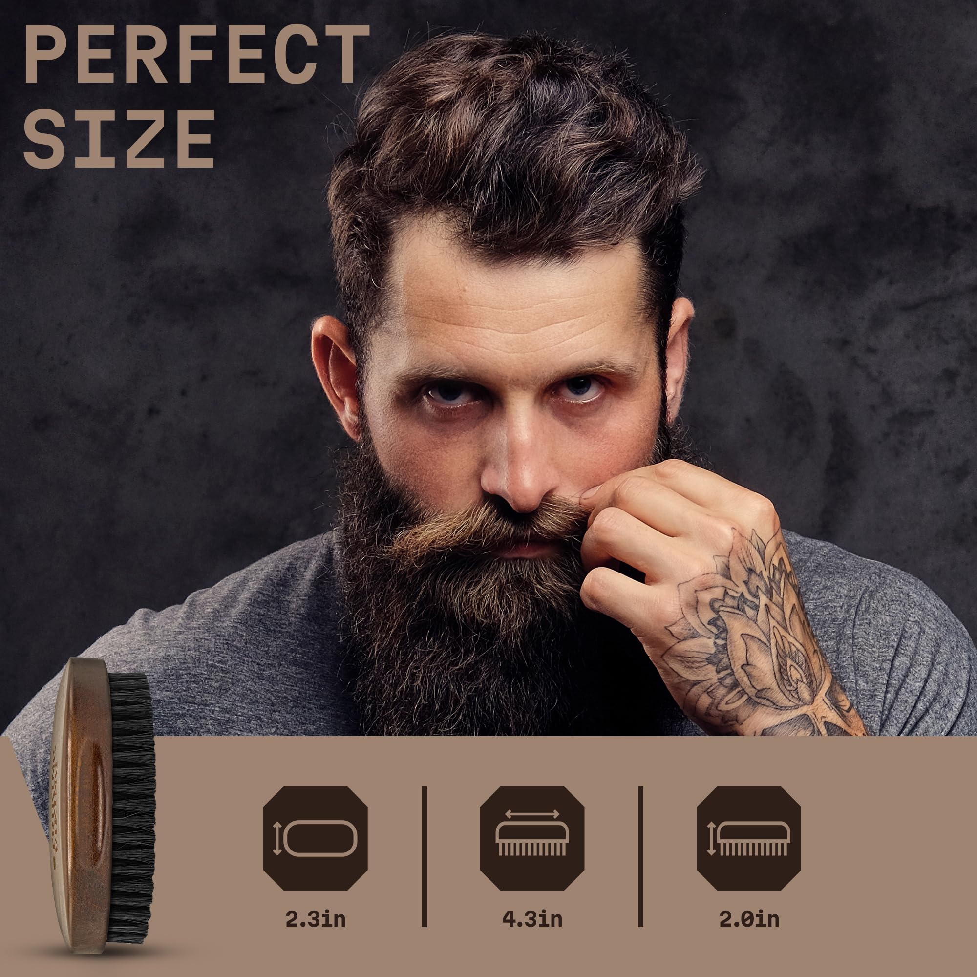 Striking Viking beard brush with beech wood handle for comfortable grip.