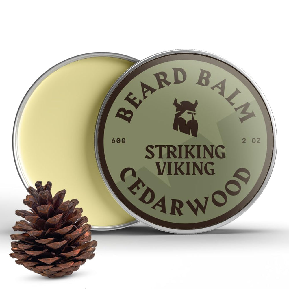 Striking Viking Cedar Beard Balm bottle with cedar scent and hydration.
