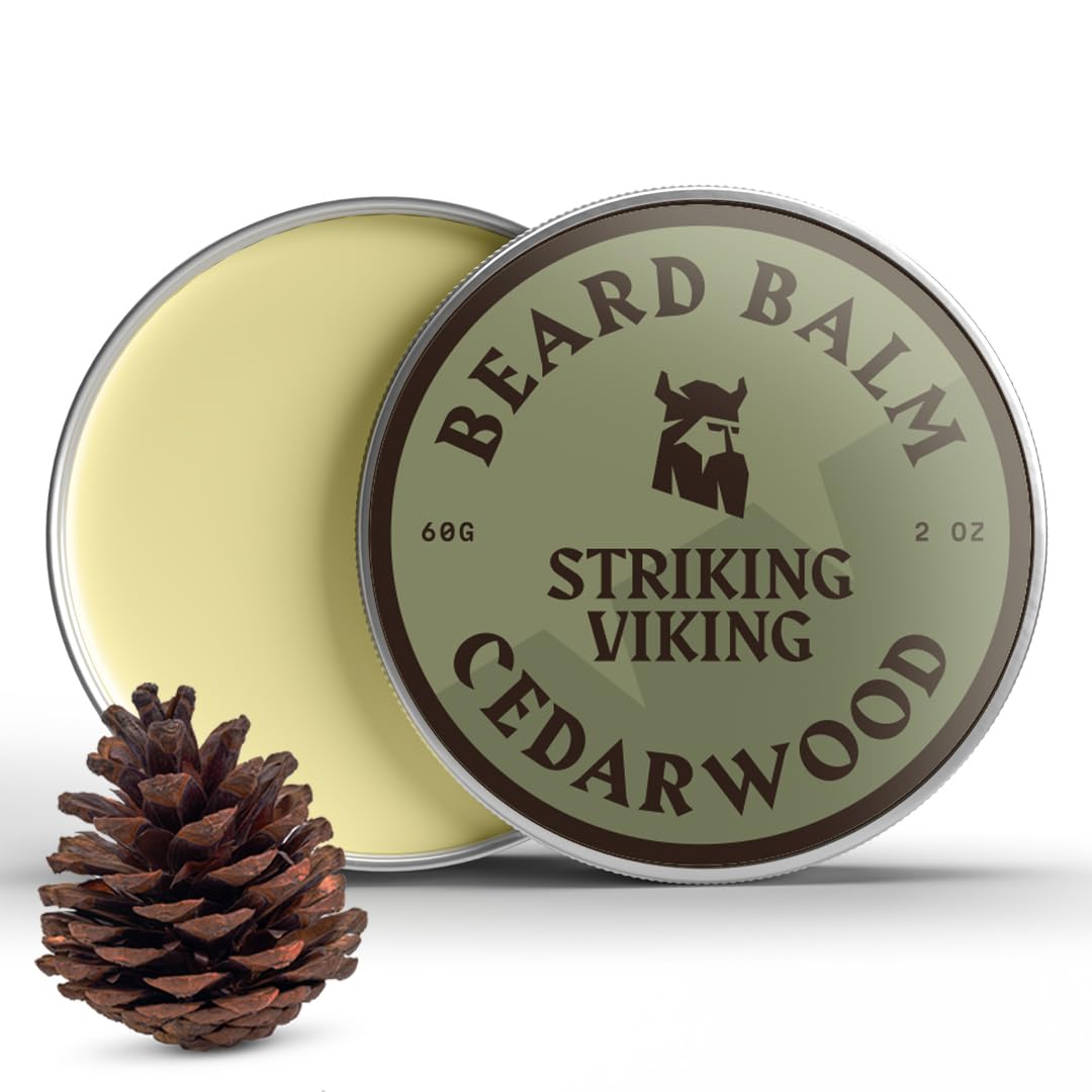 Striking Viking Cedar Beard Balm bottle with cedar scent and hydration.