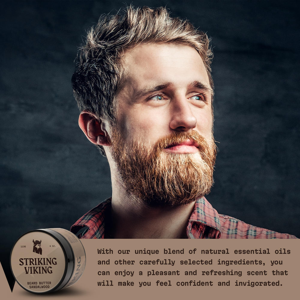 Striking Viking sandalwood aroma close-up for a fresh beard scent.