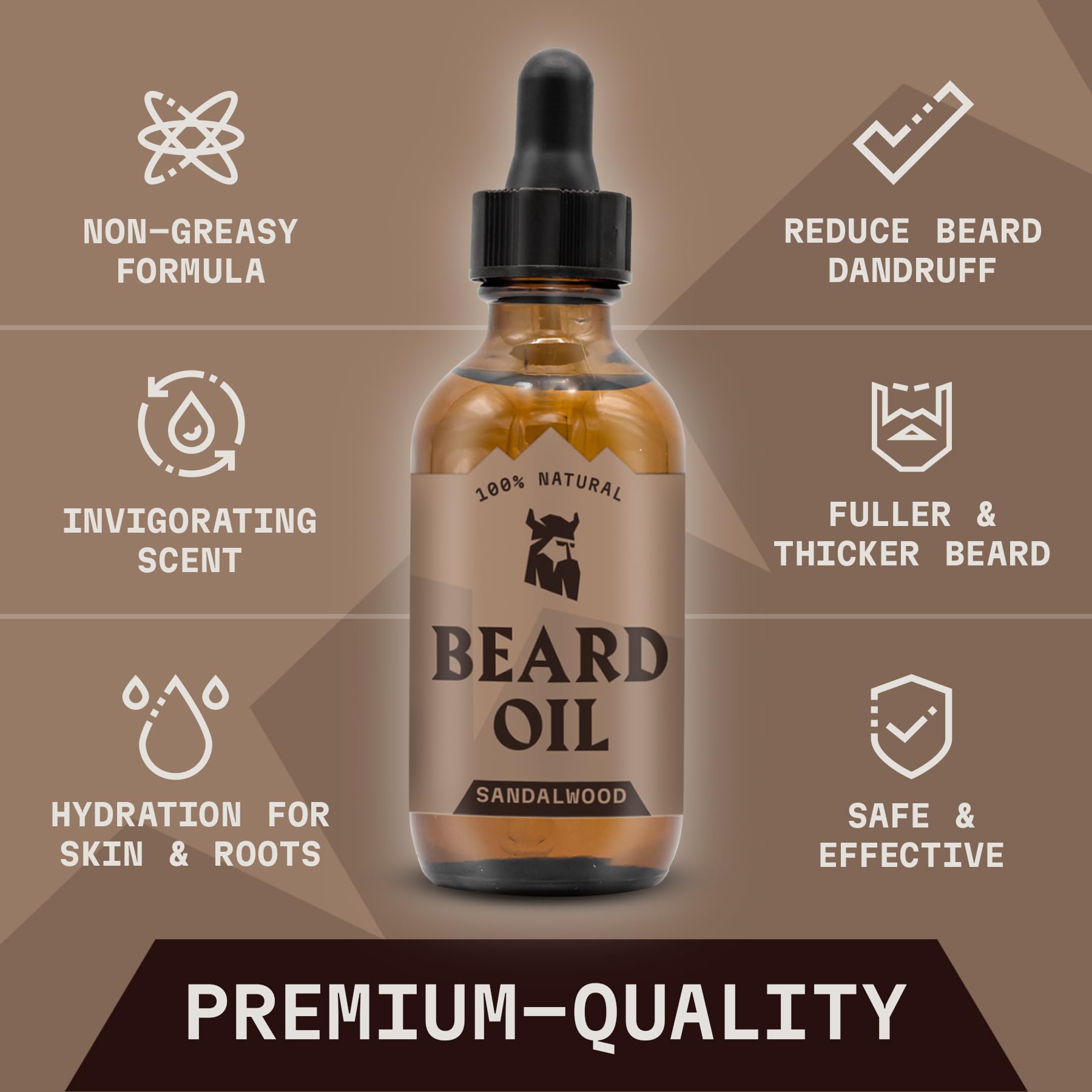 Striking Viking sandalwood beard oil quick absorption shot showcases easy styling