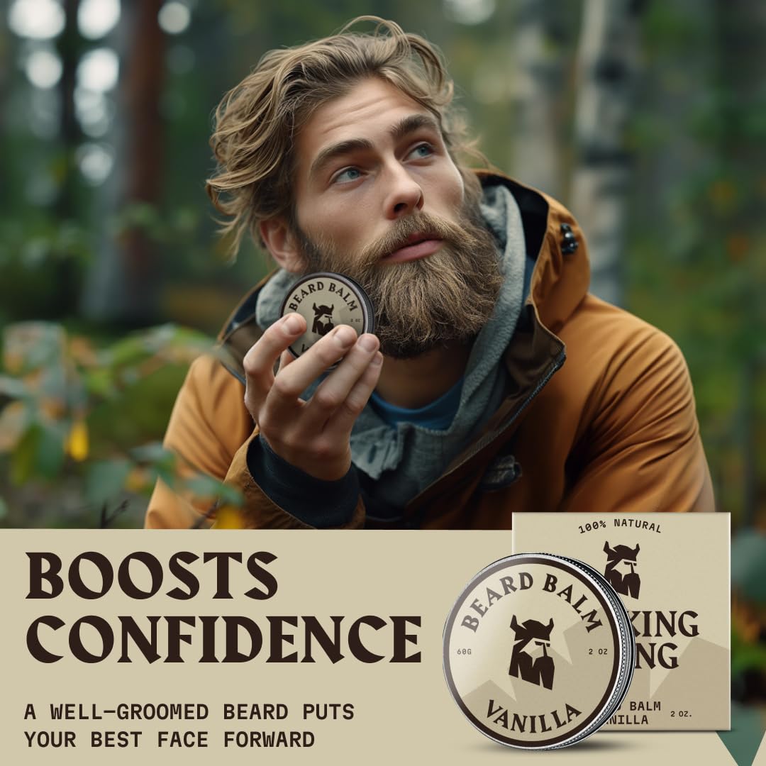 Striking Viking vanilla beard balm helps soothe itchy skin during daily use.