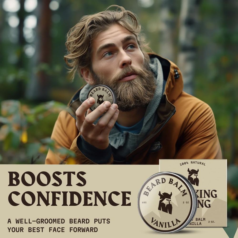 Striking Viking vanilla beard balm helps soothe itchy skin during daily use.