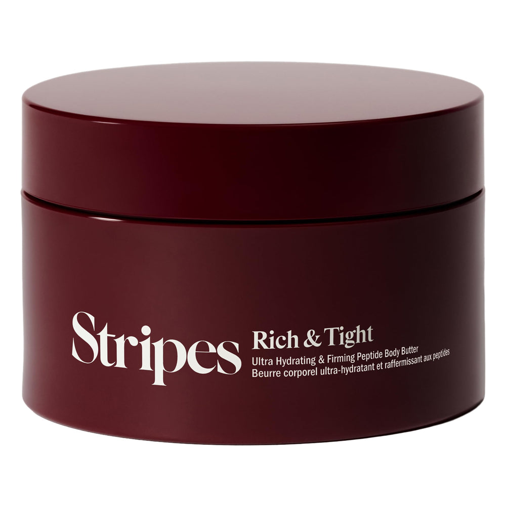 STRIPES Beauty Rich & Tight body butter jar for lasting hydration and comfort.