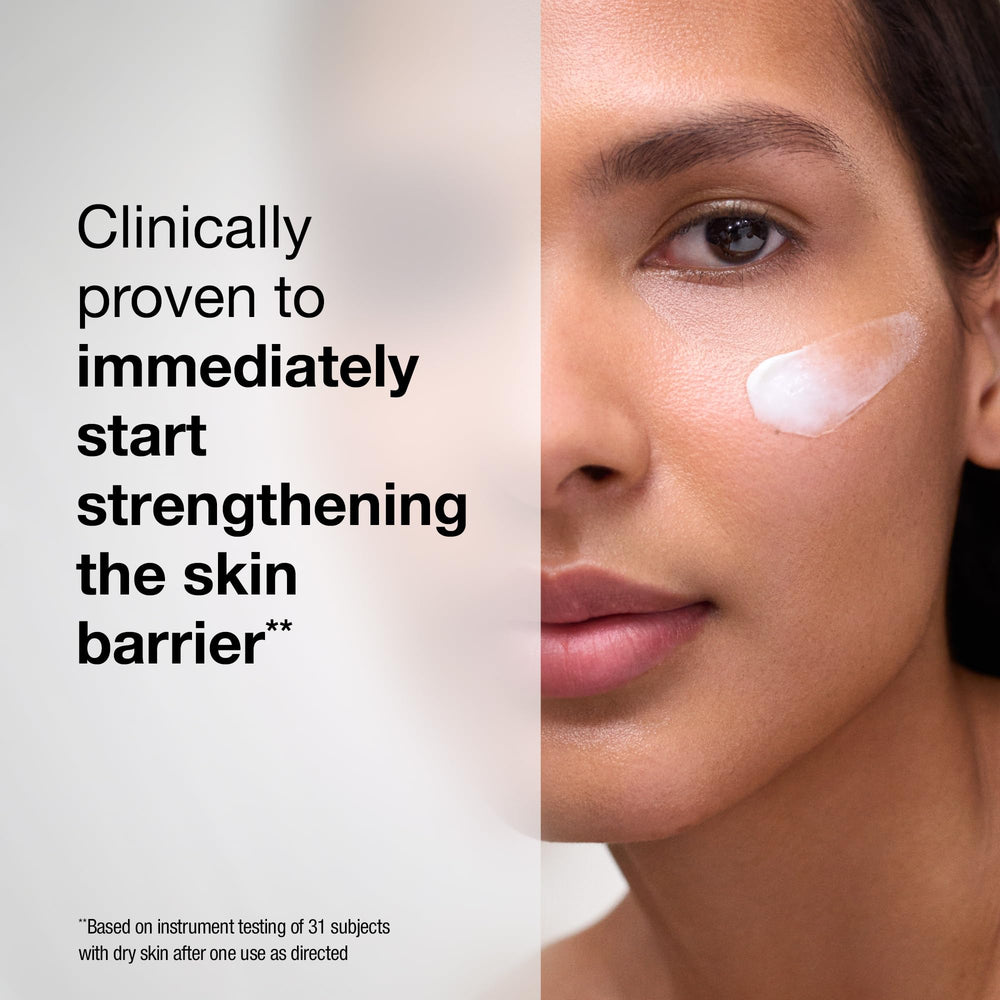 StriVectin Barrier Restore cream being massaged into skin for hydration.