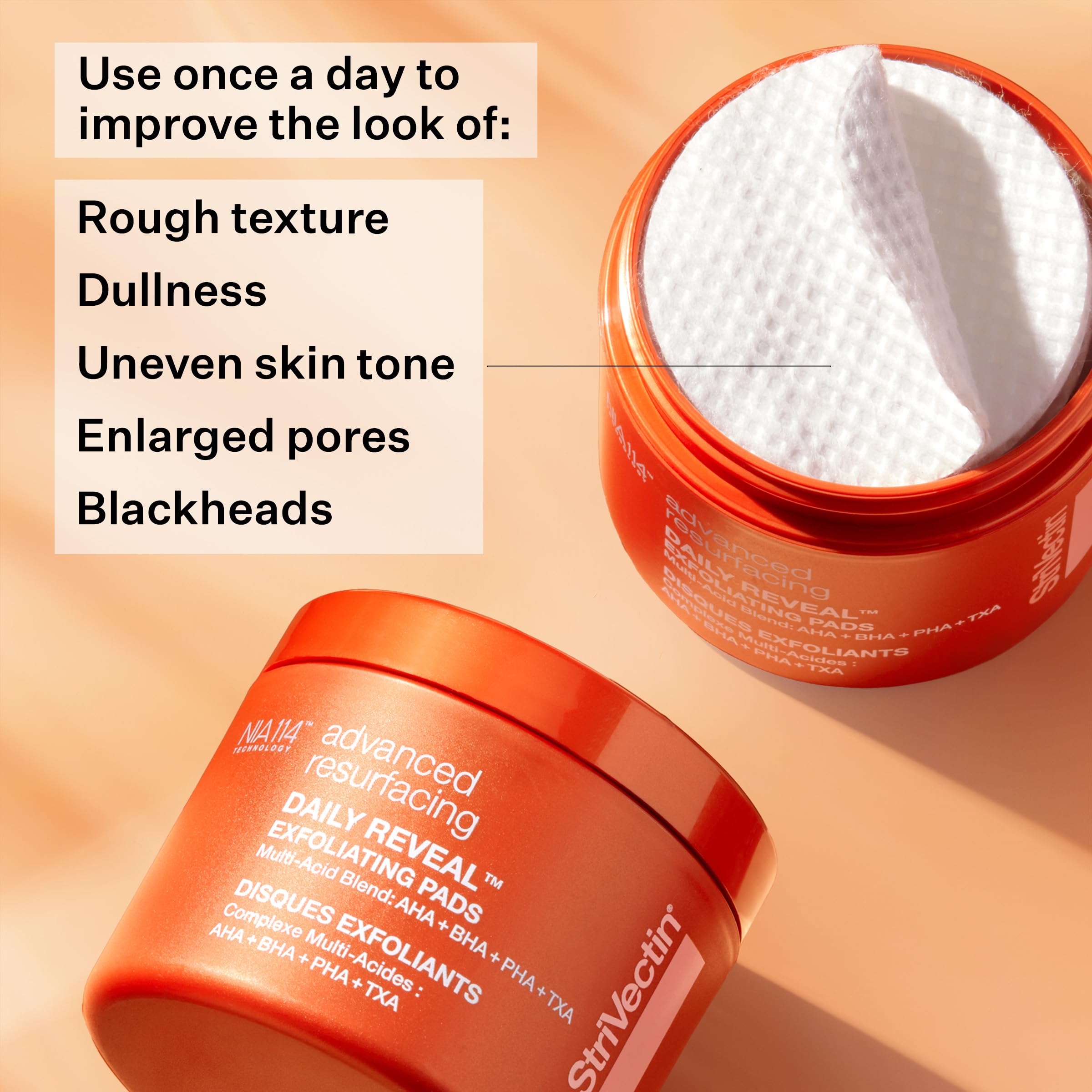 StriVectin Daily Reveal pad texture close-up shows gentle exfoliants.