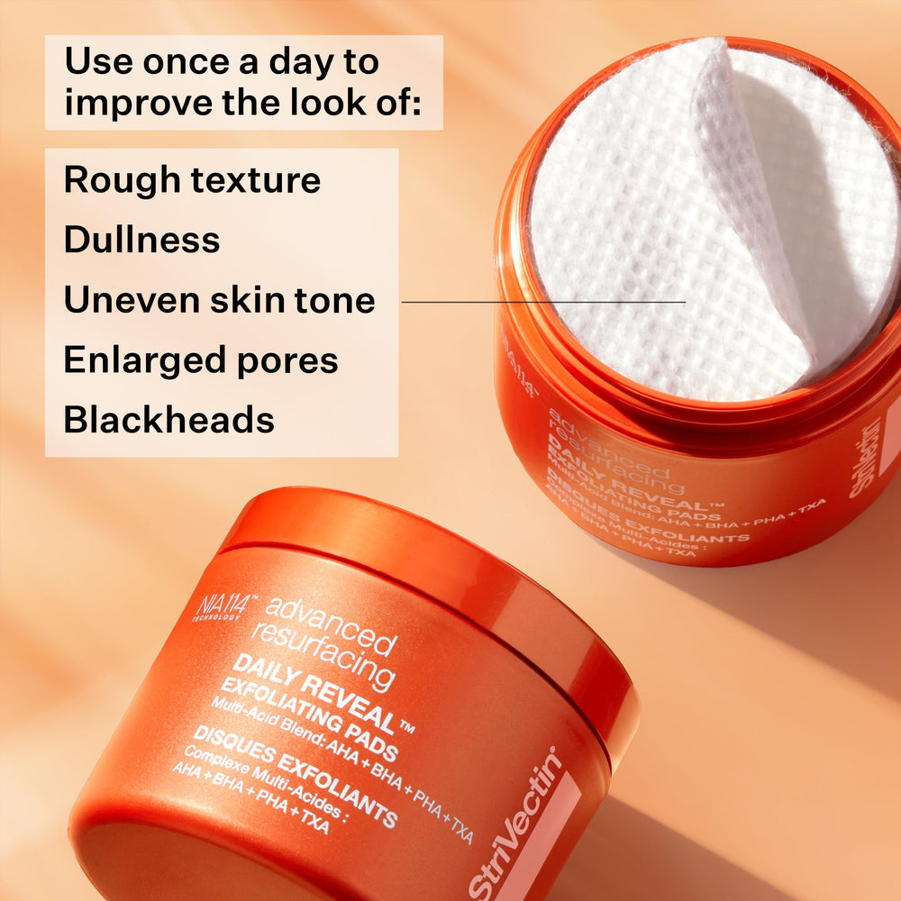 StriVectin Daily Reveal pad texture close-up shows gentle exfoliants.