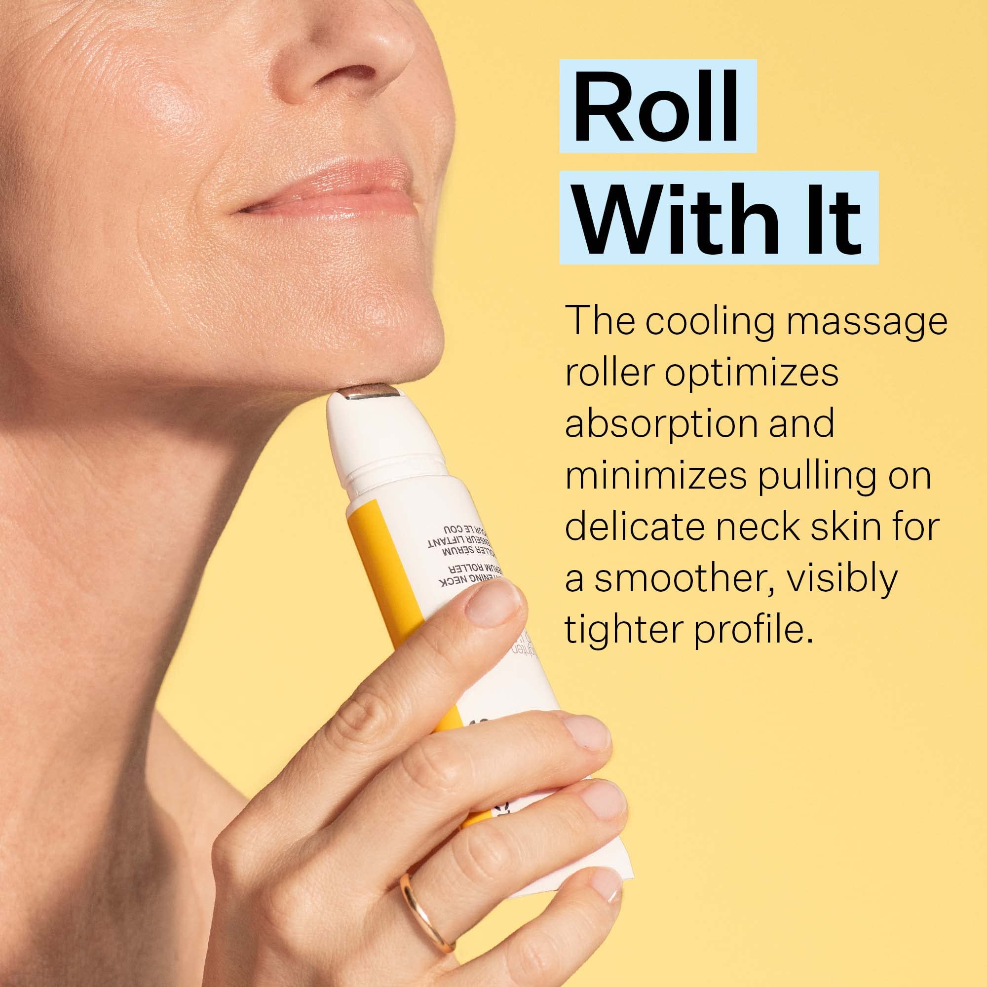 Daily routine shot with neck serum roller for consistent use